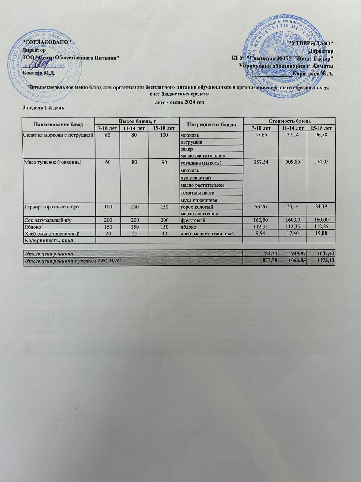 Ас мәзірі 2024-2025