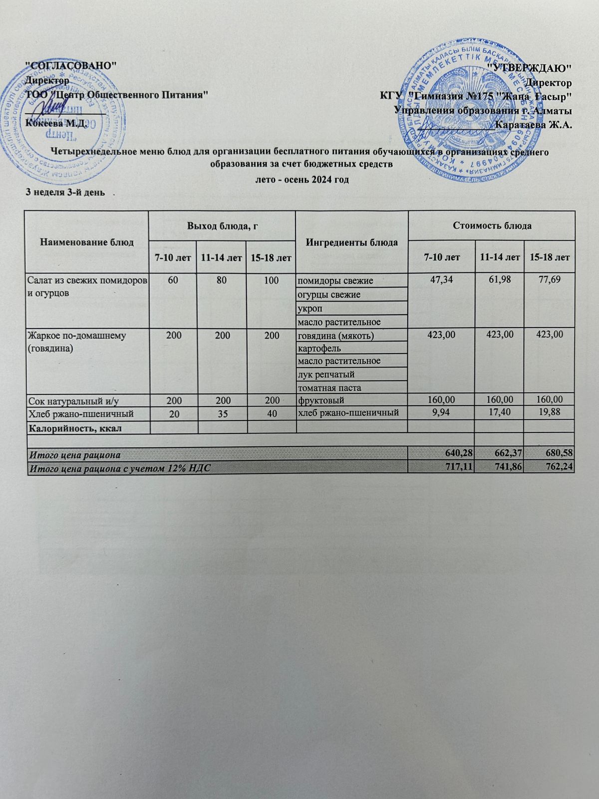 Ас мәзірі 2024-2025