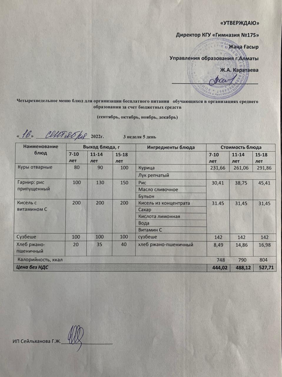 Ас мәзірі 2022-2023