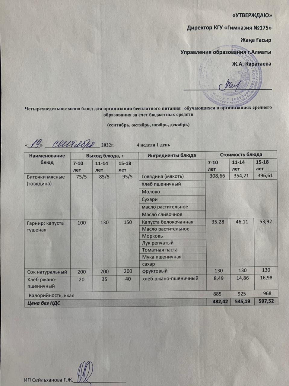 Ас мәзірі 2022-2023