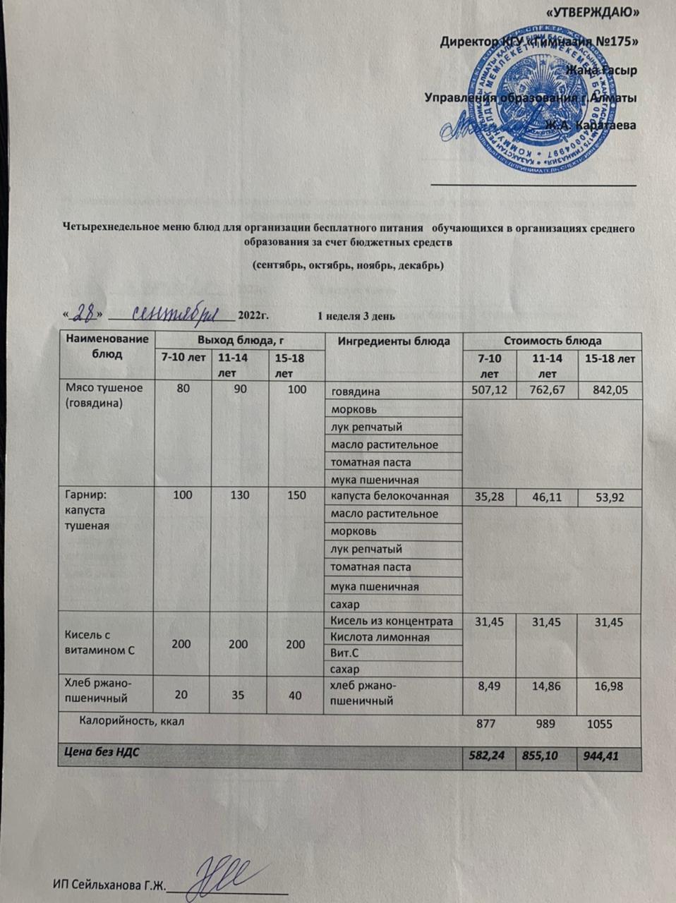 Ас мәзірі 2022-2023
