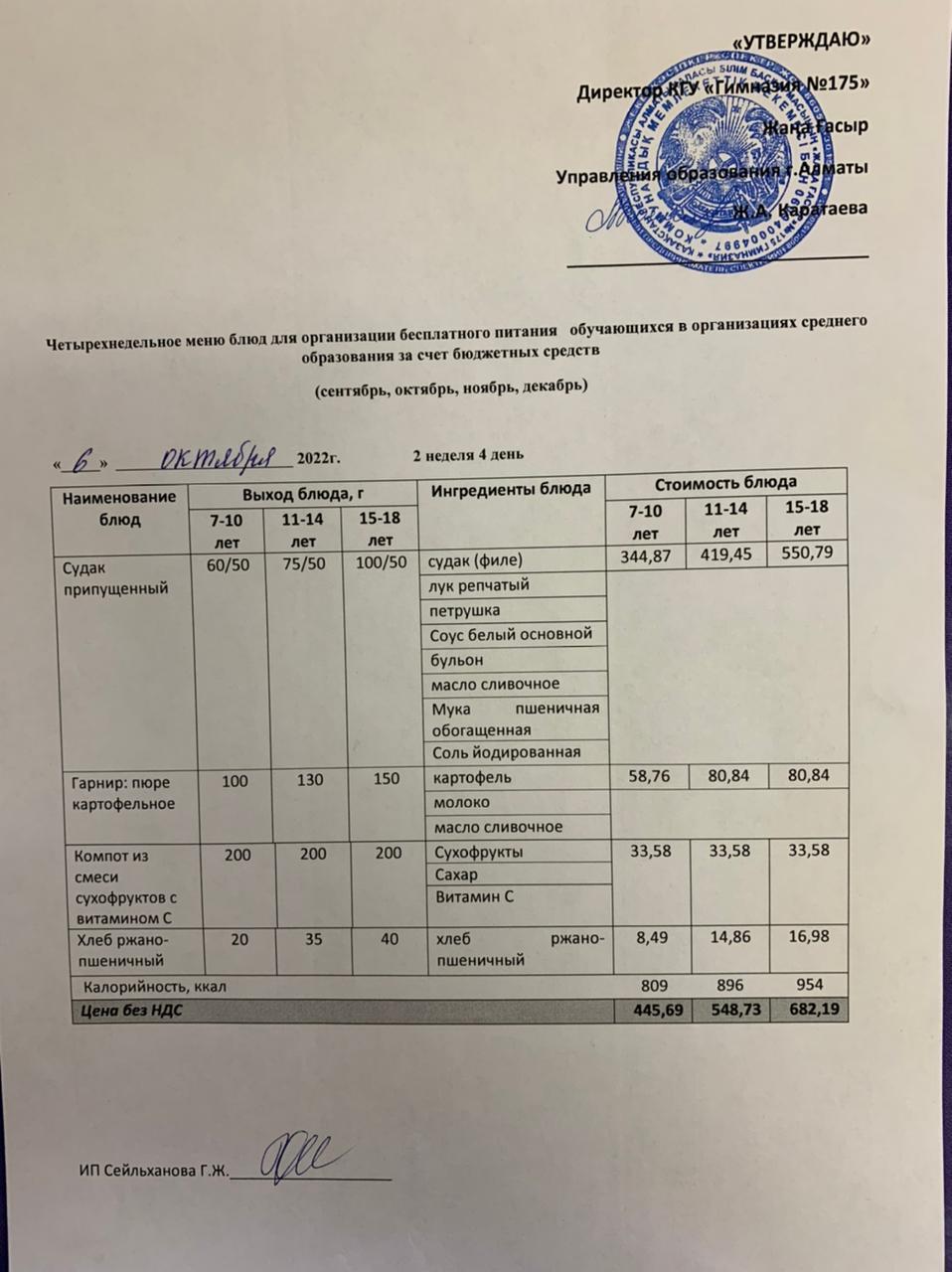 Ас мәзірі 2022-2023