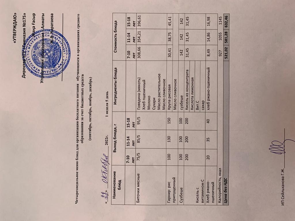 Ас мәзірі 2022-2023