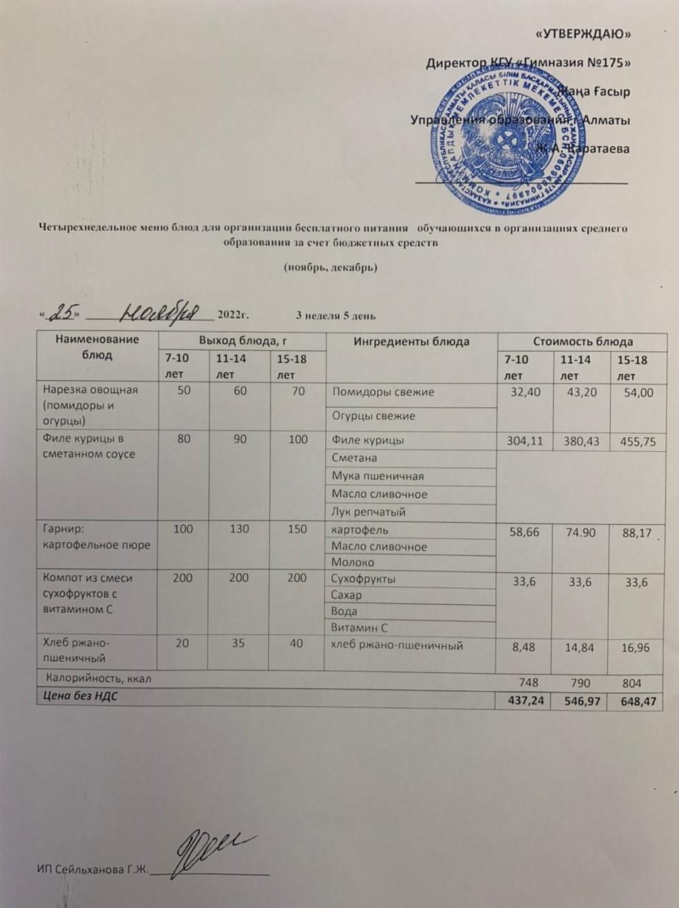 Ас мәзірі 2022-2023