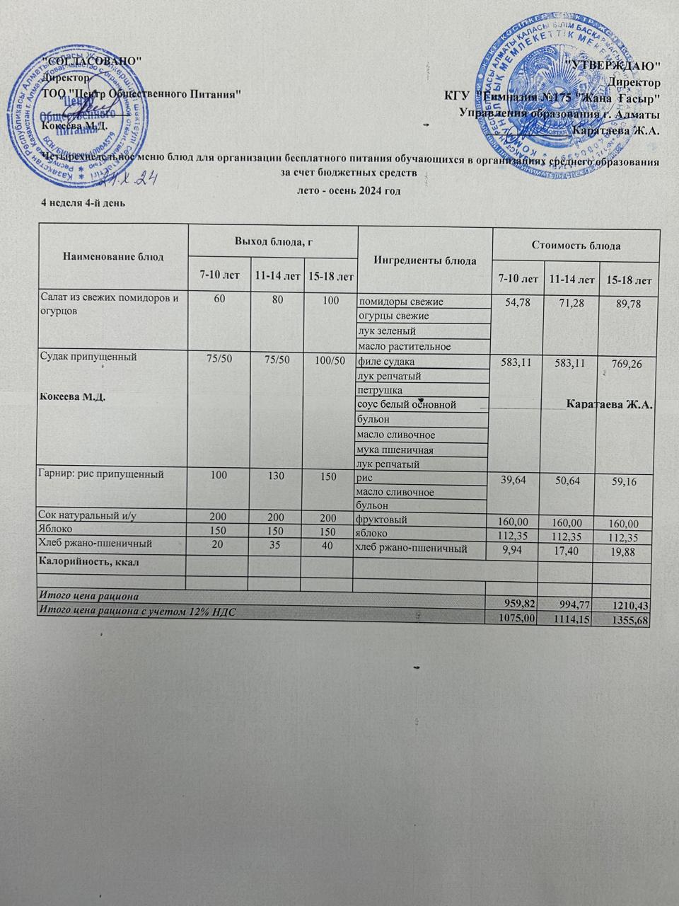 Ас мәзірі 2024-2025
