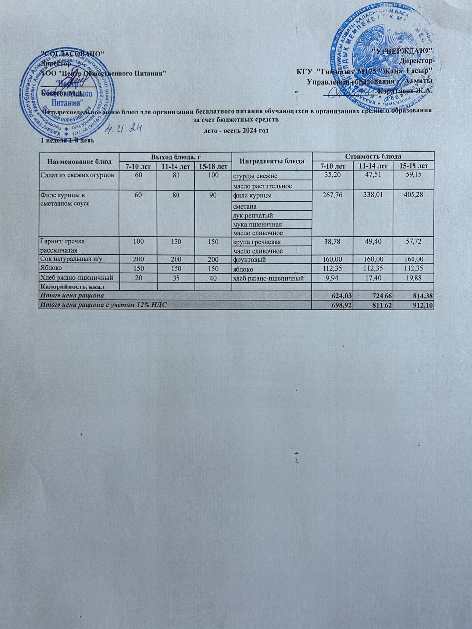 Ас мәзірі 2024-2025