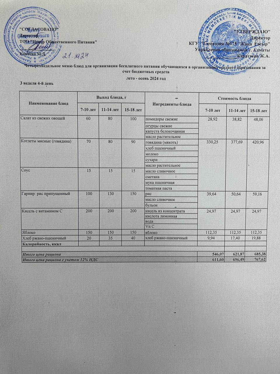 Ас мәзірі 2024-2025