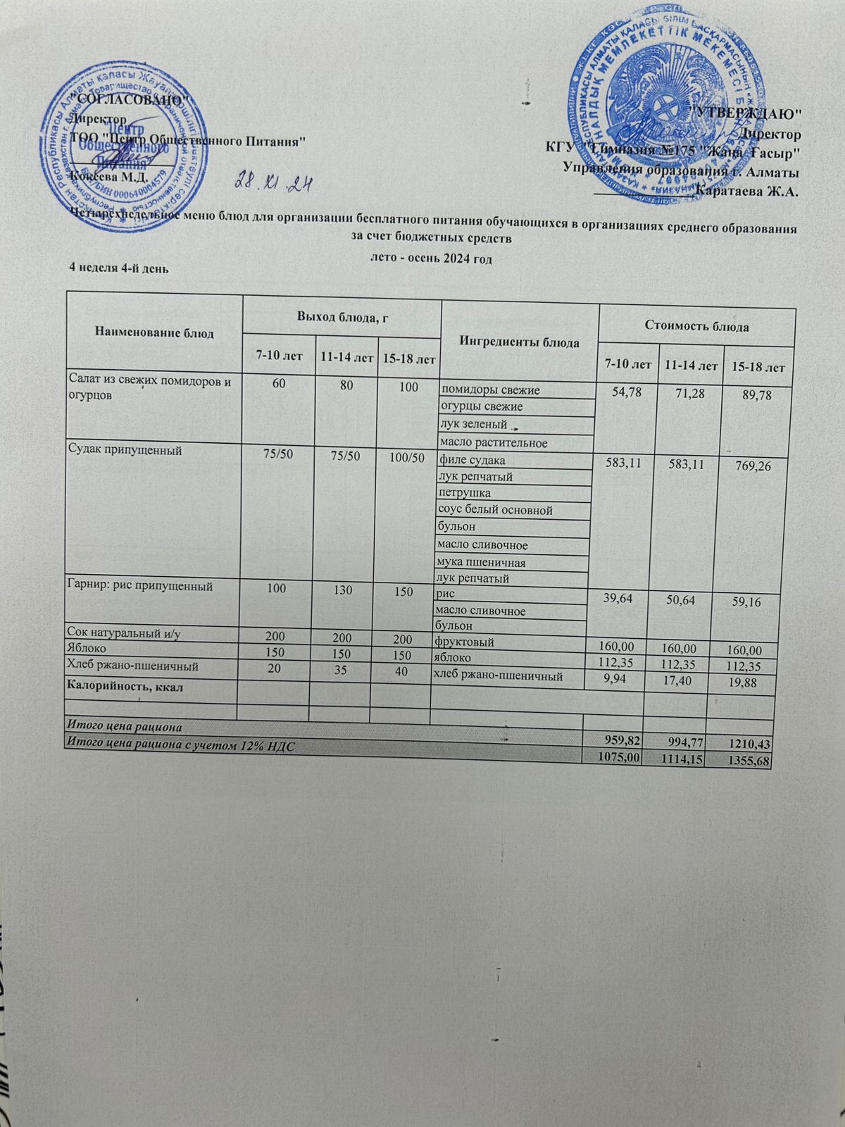 Ас мәзірі 2024-2025