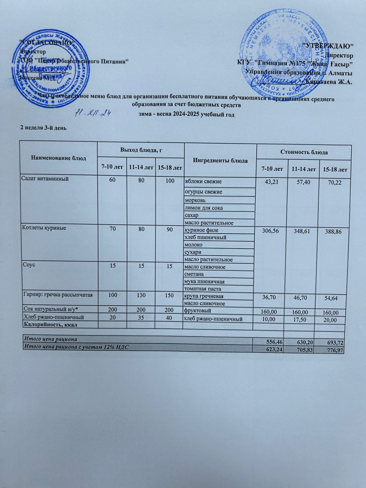 Ас мәзірі 2024-2025