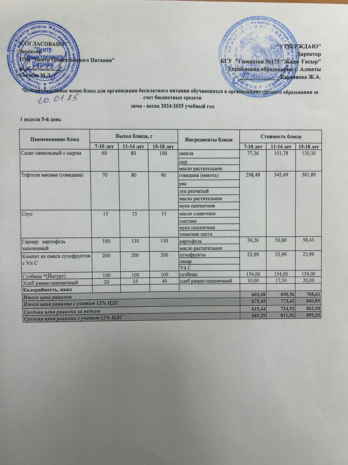 Ас мәзірі 2024-2025