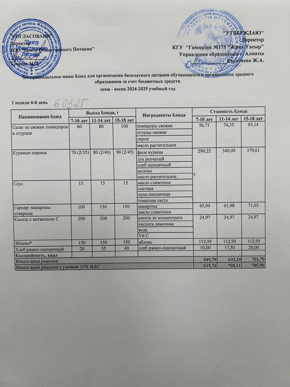 Ас мәзірі 2024-2025