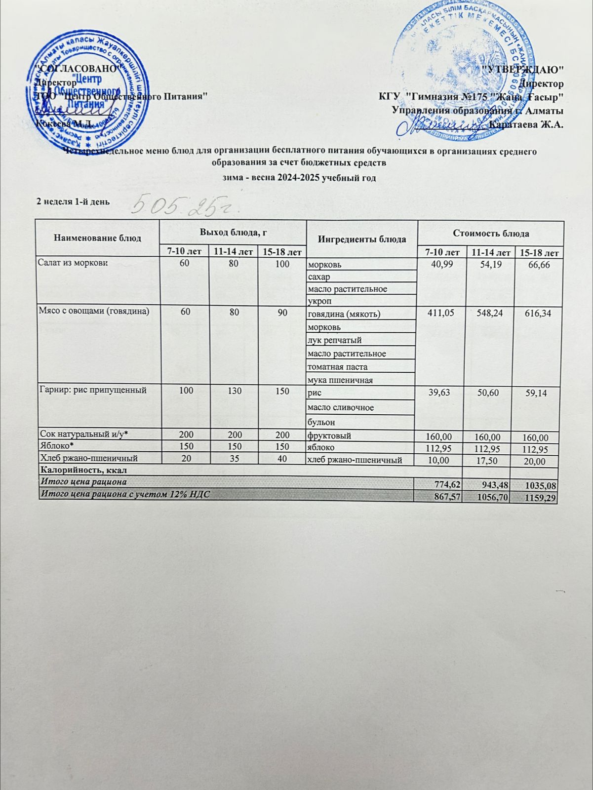 Ас мәзірі 2024-2025