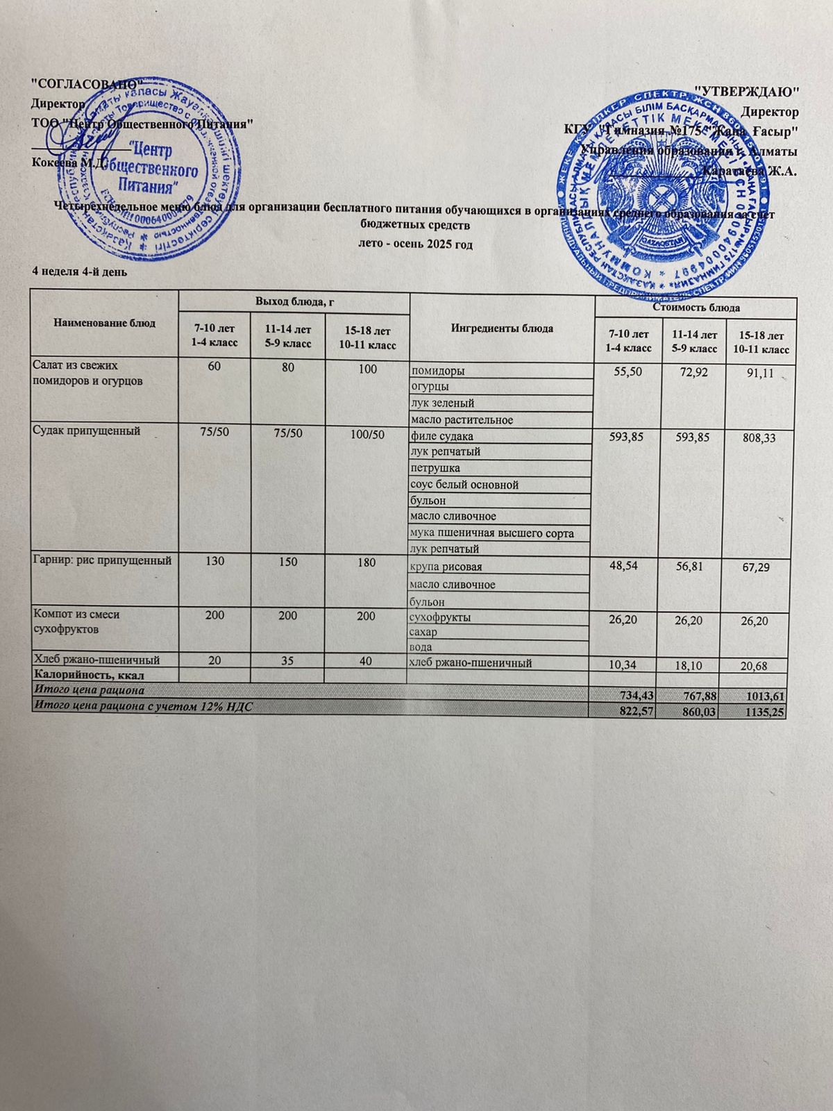 Ас мәзірі 2025-2026