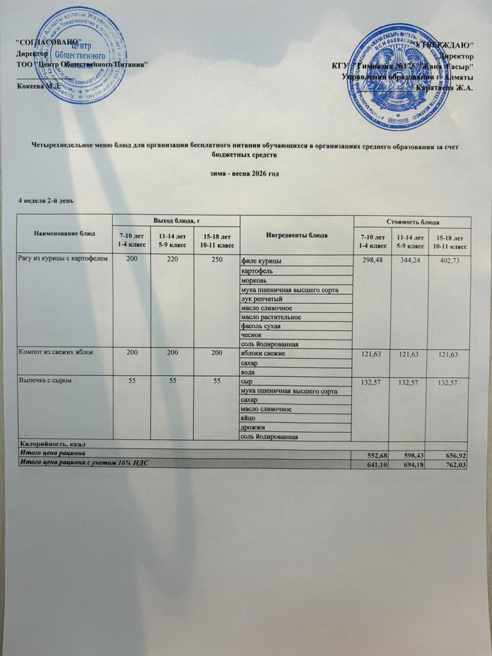 Ас мәзірі 2025-2026