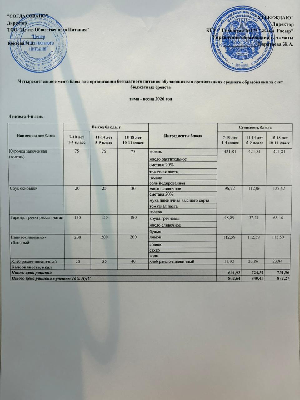 Ас мәзірі 2025-2026