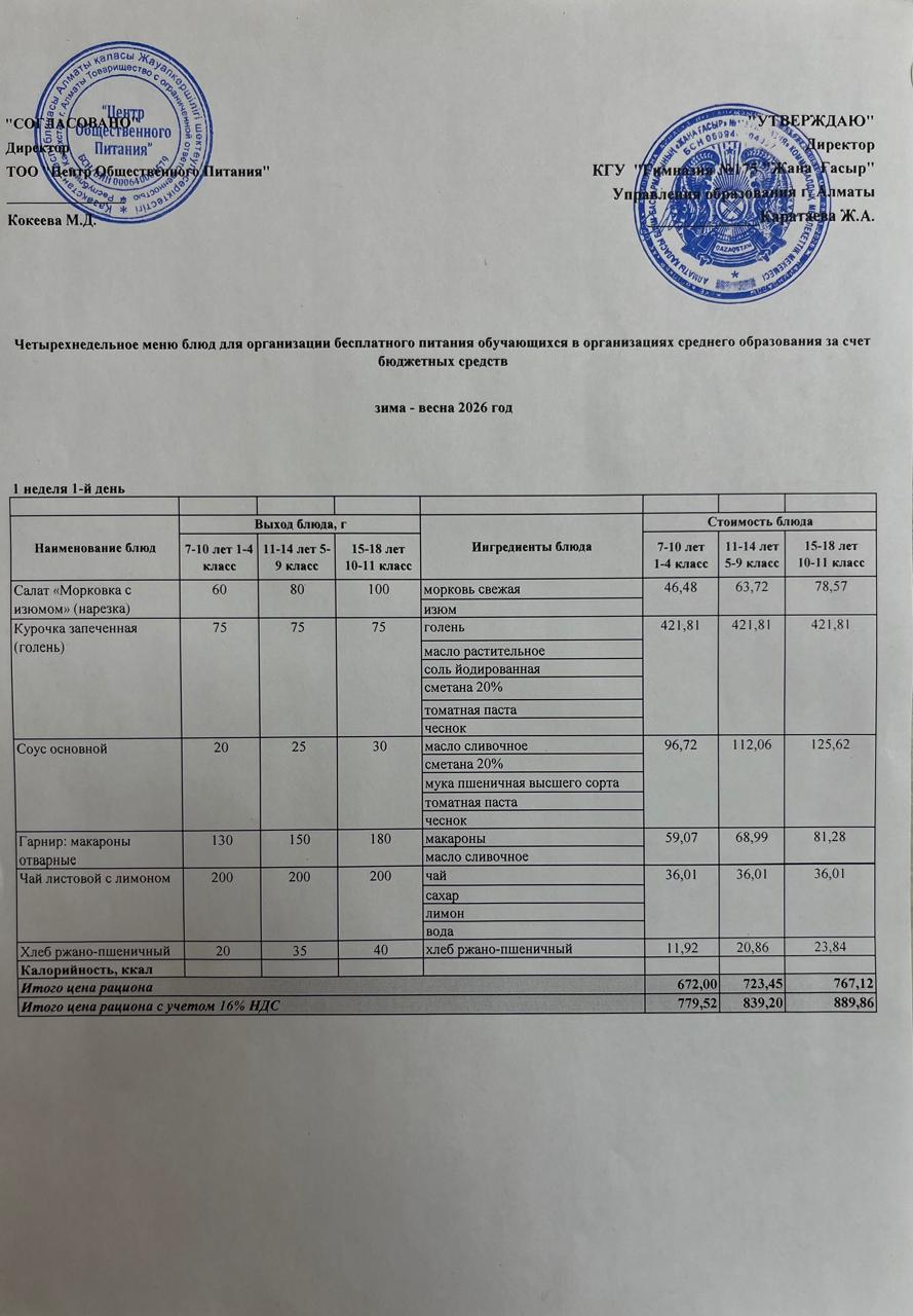 Ас мәзірі 2025-2026
